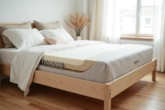 Comparaison côte à côte d'un matelas à ressorts et d'un matelas en mousse dans une chambre scandinave épurée