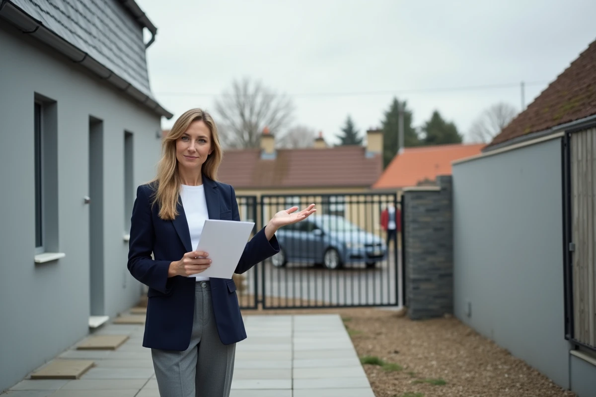 Professionnelle présentant une extension de maison construite sans permis de construire dans le respect des surfaces légales