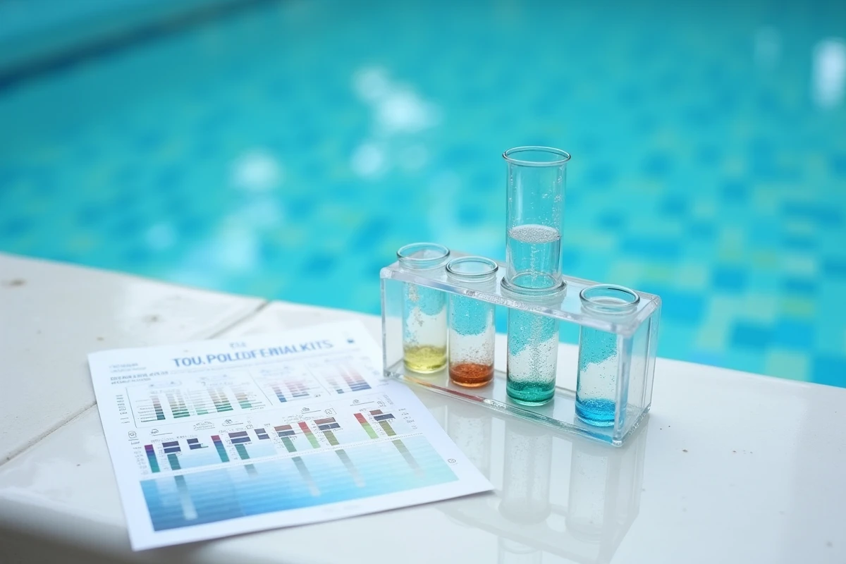 Kit de test de qualité d'eau pour piscine avec flacons troubles révélant la présence de particules fines en suspension
